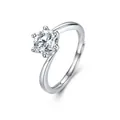 Adjustable silver ring with round brilliant cut zircon in a classic six-prong setting - Cherish Ring 1ct / Adjustable Open