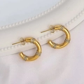 Boucles d'oreilles créoles dorées en acier inoxydable avec zircons blancs et détails - Doré