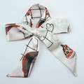 Ivory long silk scarf with abstract geometric print tied in a standard bow shape - S38-Abstract Geometric Print