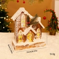 Luminous Christmas wooden house with snow coating and warm LED lights for holiday decor - Stereo Wooden House Style A