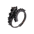Close-up of black claw-set multi-stone ring featuring double bands and adjustable open ends - Gun Black Black Zircon