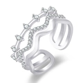 Elegant multi-layer hollow silver ring with sparkling diamonds and open adjustable design - Multi-Layer Wave / Platinum Color-J365
