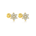 Boucles d'oreilles fleurs dorées avec zircons blancs et fermoir à vis sécurisé - Argent 925 / Or 18K (Zirconium Blanc)