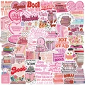 50pcs Pink Bookish aesthetic stickers for laptop and guitar featuring reading themes - UU280 (Bookish Theme-Cream)