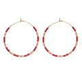 Bohemian large hoop earrings with red, pink, and gold beads on a golden wire frame - Pink Gold Minimalist (MI-E220220A)