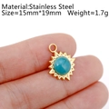 18K gold plated stainless steel sun pendant with turquoise stone for jewelry making - DY794-2 Starburst Green Stone