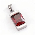 Macro detail of a red rectangular faceted gemstone pendant set in a silver stainless steel base - Steel Color + Red (Single Pendant)