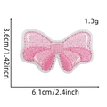 Pink bow embroidery patch detail showing 6.1cm dimensions and 1.3g lightweight fabric - Pink Bow Patch Style 8