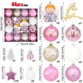 44pcs pink and white Christmas ornament set with reindeer, star, and ball pendants - Angel Shape / 44 Pieces/Pack / Pink, White