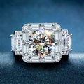 Luxury men's ring with large round central diamond and square baguette zircon accents - US 6 / White Gold