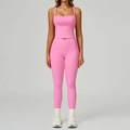 Ensemble de yoga rose avec legging taille croisée à poches et brassière col carré - Rose Bonbon (Débardeur + Leggings)