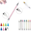 Dual-tip acrylic nail art dotting tool with colorful rhinestones and silicone tip - Rhinestone Picker Wax Pen