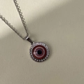 Collier avec pendentif Mauvais Œil en acier inoxydable doré 18K et strass argentés - Avec Chaîne Œil Rouge Couleur Acier