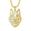 Men's gold stainless steel hollow wolf head pendant necklace with classic box chain - Box Chain / Gold