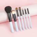 7-piece light blue makeup brush set with horse hair bristles for powder and eyeshadow - White/Light Blue