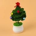 Sapin de Noël crocheté à la main avec pompons colorés et nœud rouge en pot de céramique - Vert
