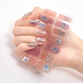 Nude pink 3D laser gel nail stickers with blue silver glitter and DQ3-37 model design - Pink Nude Base Blue Silver Glitter Sequin Style (DQ3-037)