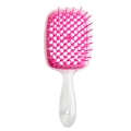 Pink detangling hairbrush with transparent handle and hollow grid for quick drying - Rose Red-Clear Handle