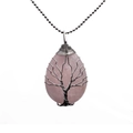 Handmade tree of life wire wrapped pink natural stone water drop pendant necklace - Teardrop / Pink (Rose Quartz)