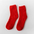Soft red coral fleece mid-calf socks for women featuring thick warm thermal material - One Size / Red
