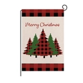 Christmas garden flag with red plaid pattern and green pine tree on black metal stand - Style ZQ008-13 (Red Green Tree)