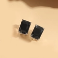Square black crystal stud earring with silver four-claw setting for a modern look - Black (Silver)