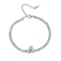 Silver NK chain bracelet with crystal butterfly pendant and 18K gold-plated steel clasp - Style 2 (Three Stones) / Silver Anklet
