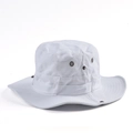 White outdoor sun boonie hat with wide brim, metal vents and side snaps in plain fabric - White