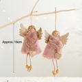 Pink plush angel Christmas tree pendant set with gold sequin wings and wooden beads - Two-Piece Set / Pink Christmas Angel
