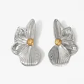 Boucles d'oreilles fleurs bicolores en acier 316L avec pétales argentés et centre doré - Bicolore (SD3315)