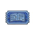 Blue ticket-shaped enamel pin with Read All Night Book Club text and star patterns - Blue-READ ALL NIGHT