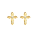 Orecchini a croce barocchi dorati con zircone rotondo e dettagli in rilievo - Orecchini a Bottone Croce in Rilievo (E304249) - Oro Bianco