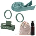 5-piece heatless hair curler set in Morandi green velvet with scrunchies and hair claw - Green Small Scrunchie 6-Piece Set