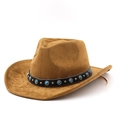 Chapeau de cowboy western marron avec bande décorative bohème en turquoise et rivets - M (56-58cm) / Khaki