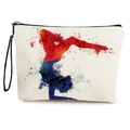 White canvas makeup bag with colorful yoga silhouette print and black wrist strap - Yoga Inversion Pose Style (款式3)