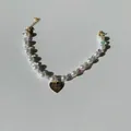 Elegant pet pearl necklace with colorful heart beads and a gold heart pendant - XS (15+5CM) / Heart Style