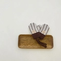 Children's striped knit mittens with cute bear patch and neck string in brown and white - 3-6 Years / Bear Mittens - Plaid