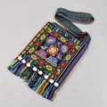 Ethnic bohemian crossbody bag with colorful embroidery, tassels and bead details - Blue Small