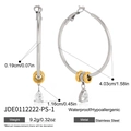 Detail view of large stainless steel hoop earrings with pear-shaped zircon pendants - Silver Pear Zirconia Style (JDE0112222-PS-1) / Silver