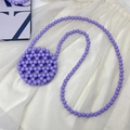 Mini purple beaded crossbody bag featuring a round woven pearl design for children - Shoulder Style / Purple