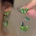 Elegante groene kristallen vlinder oorbellen met gouden kwastjes voor dames chic - Gouden Groene Kristallen Vlinder (3# Zilveren Naald)