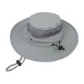 Detail of light grey kids sun hat with mesh side panels and adjustable chin strap - Light Gray