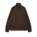 Women's casual dark brown zip-up knit jacket with ribbed cuffs and stand collar - XS / Coffee Top