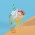 Mini yellow sundae parfait keychain with whipped cream and lemon slice on bead chain - Yellow