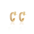 Elegant gold C-shaped hoop earrings with pave set zircon crystals and S925 silver pins - 14mm / Gold