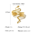 Bague ouverte en forme de serpent en acier inoxydable doré 18K avec zircons bleus - Échelle Dorée Enroulée Style Ouvert