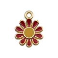 Ciondolo a forma di margherita in smalto rosso con bordo dorato per gioielli fai da te - 1 pezzo Piccola Margherita Rotonda 11.4x14.6mm