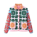 Gewatteerd damesjasje met vintage bloemenprints en houten knopen in roze kleur - S / Roze Print