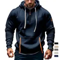 Dunkelblauer Herren-Fleece-Hoodie mit orangefarbenen Reißverschlüssen und Kordelzug - S / Marineblau