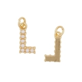 Golden pearl letter L necklace pendant charm with front and back view details - Letter L